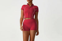 Ensemble de Yoga 2 Pièces avec Zip Court à Blocs de Couleurs pour Femme