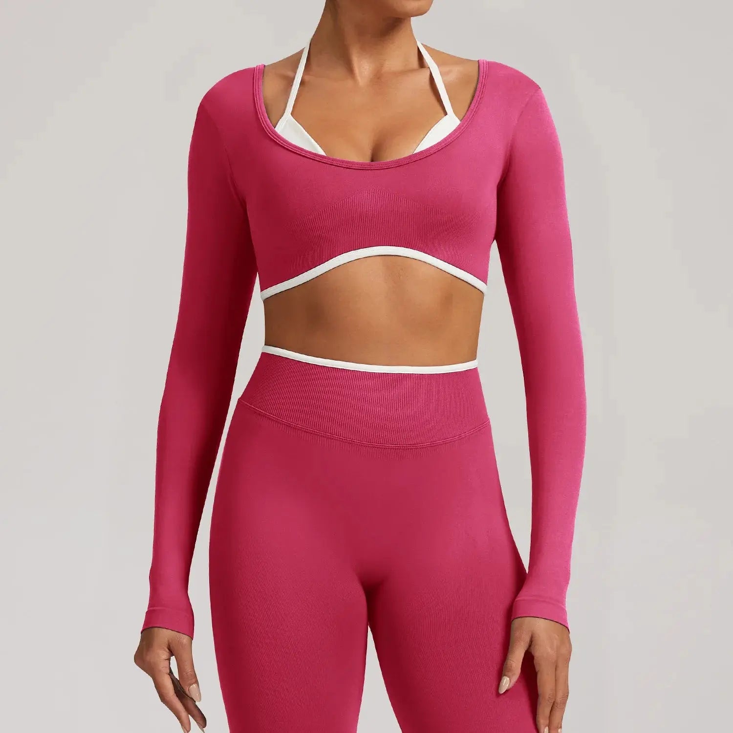 Ensemble Yoga Femme 2 Pièces Sans Couture - Legging Taille Haute et Soutien-Gorge Color Block