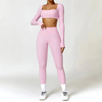 Ensemble Fitness Femme 2 Pièces - Débardeur Col Carré et Legging Taille Haute - 1601373128627