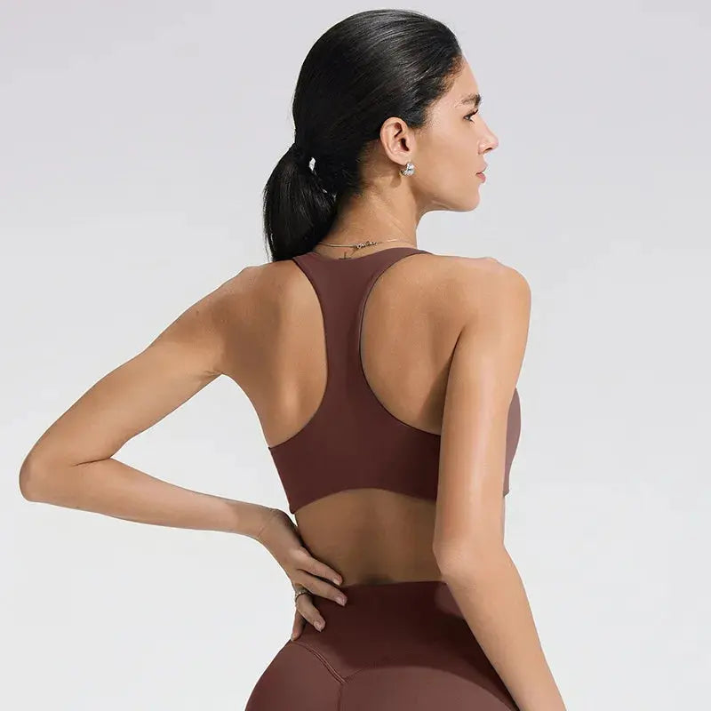 Soutien-Gorge de Sport Femme Sans Couture à Dos Nu - Support Élevé pour Yoga et Fitness