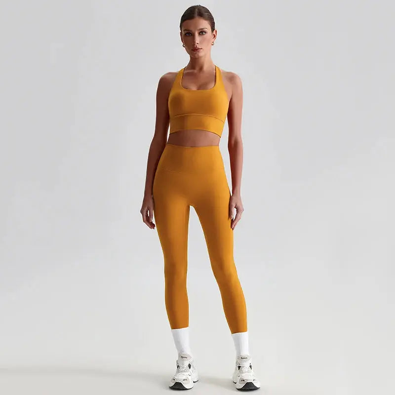 Ensemble Yoga Femme 2 Pièces - Soutien-Gorge Dos Croisé et Legging Taille Haute - JYTZ8697
