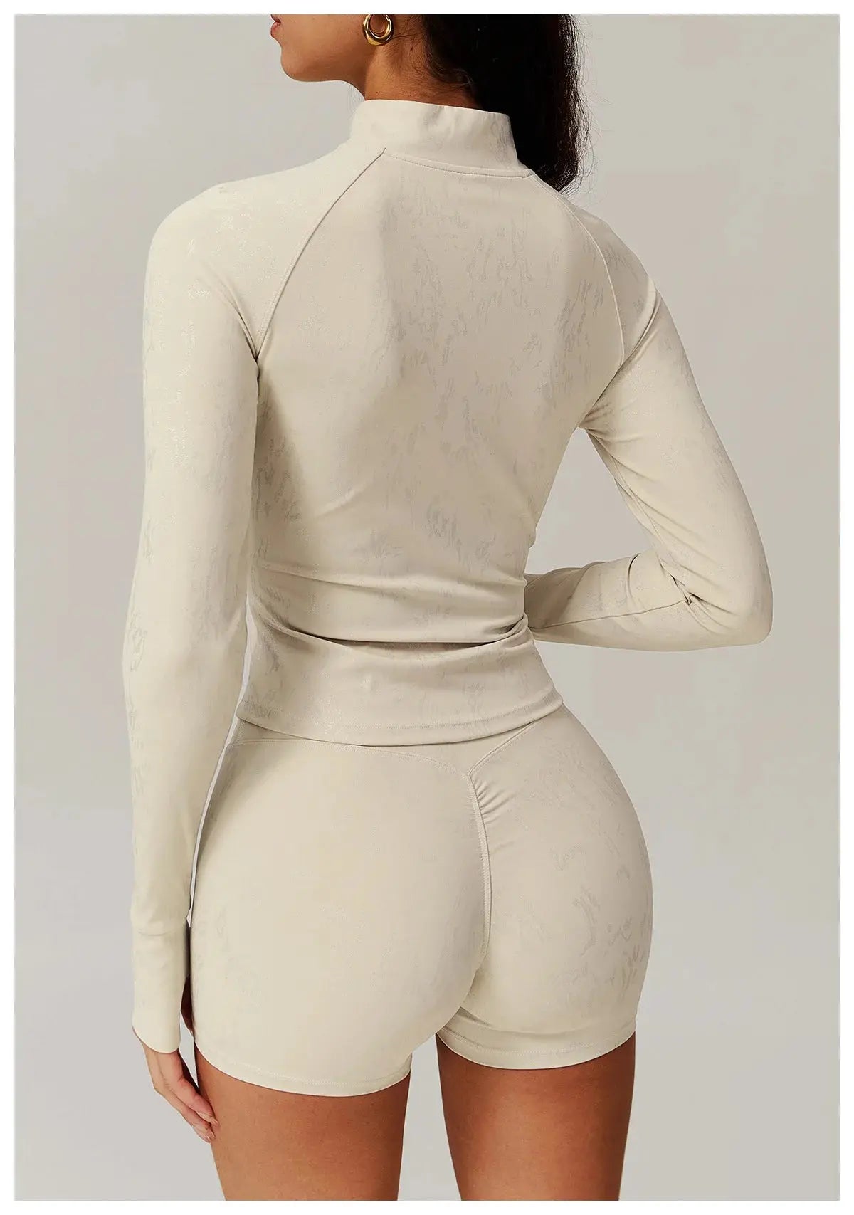 Ensemble Yoga Femme 2 Pièces - Veste Zip Col Montant et Short Taille Haute