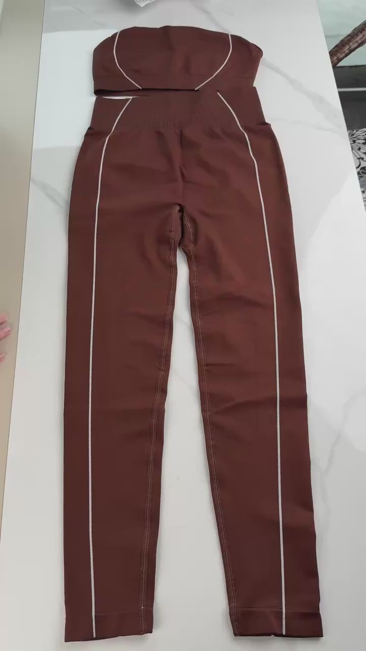 Ensemble Yoga Femme 2 Pièces - Soutien-Gorge Sans Bretelles et Legging Taille Haute