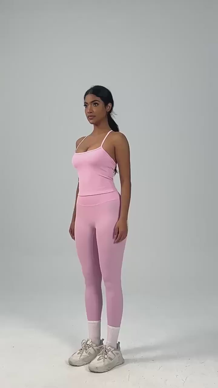 Ensemble Yoga Femme 2 Pièces Sans Manches Col Halter Côtelé Sans Couture - Y3530118